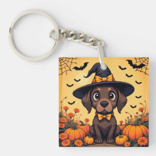 Porte-clés Joli chiot déguisé en sorcière pour Halloween