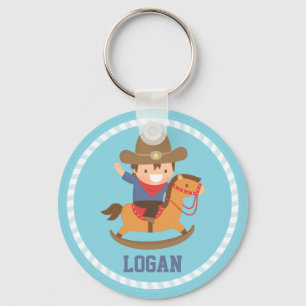 Porte-clés Joli cow-boy sur cheval à bascule personnalisé
