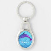 Porte-clés Joli dauphin violet dans l'eau - ajouter le nom (Devant)