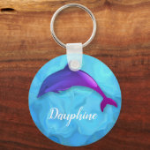 Porte-clés Joli dauphin violet dans l'eau - ajouter le nom (Recto)