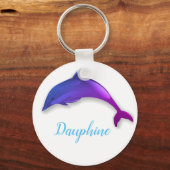 Porte-clés Joli dauphin violet en blanc - ajouter le nom (Recto)
