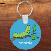 Porte-clés Joli dessin animé de chenille verte mignonne (Recto)