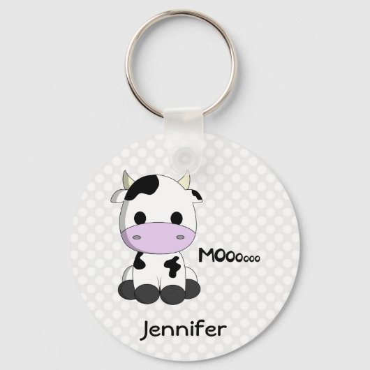 Porte-clés Joli dessin de vache kawaii bébé avec nom enfants (Recto)