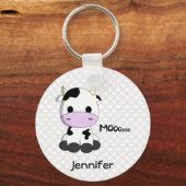Porte-clés Joli dessin de vache kawaii bébé avec nom enfants (Recto)