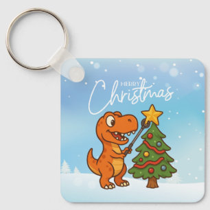 Porte-clés Joli dinosaure avec sapin de Noël