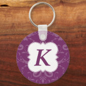 Porte-clés Joli Étiquette pourpre Damask Custom Initial (Recto)