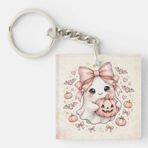 Porte-clés Joli Fantôme à Ruban Rose Halloween Citrouille Fêt
