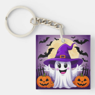 Porte-clés Joli fantôme de dessin animé avec un chapeau de so
