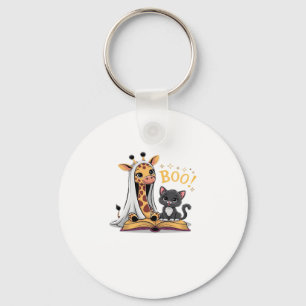 Porte-clés Joli fantôme de girafe avec chat noir et Boo! Clas