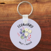 Porte-clés Joli FÉVRIER Naissance Mois Fleur Anniversaire (Verso)