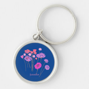 Porte-clés Joli Floral moderne bleu foncé