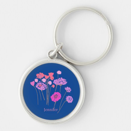 Porte-clés Joli Floral moderne bleu foncé (Devant)