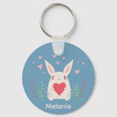 Porte-clés Joli Lapin Blanc Avec Coeur Personnalisé (Recto)