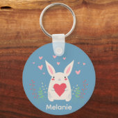 Porte-clés Joli Lapin Blanc Avec Coeur Personnalisé (Recto)