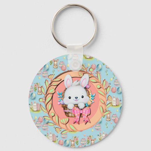 Porte-clés Joli lapin de Pâques assis dans le panier (Recto)