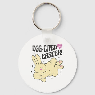Porte-clés Joli lapin de Pâques avec citation excitée d'oeuf