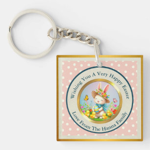 Porte-clés Joli lapin de Pâques et joyeuses fleurs de printem