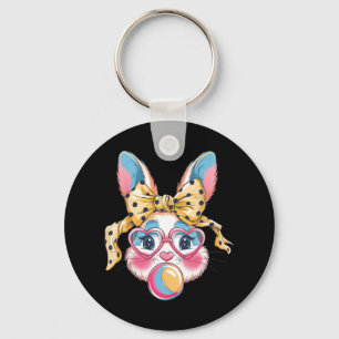 Porte-clés Joli lapin lapin Face Tie Dye Gles Girl Happy Eas