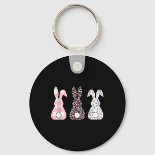 Porte-clés Joli Léopard Rose Plaid Flower Joyeux Lapin de Pâq