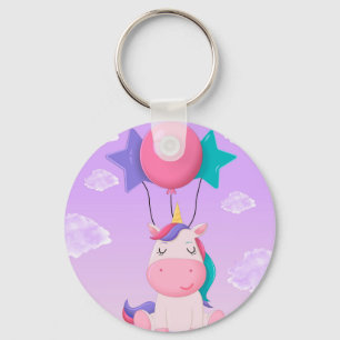Porte-clés Joli Licorne Assise et Ballons Lilas