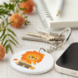Porte-clés Joli Lion Cartoon Payant Bongos Clavier Acrylique