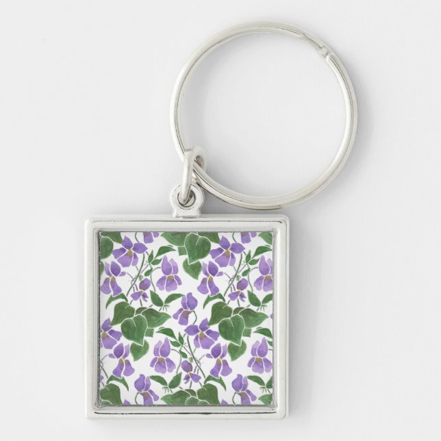 Porte-clés Joli Mauve Violets Floral Carré Porte - clé (Devant)