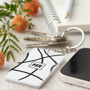 Porte-clés joli monogramme abstrait initiale noire