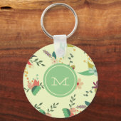 Porte-clés Joli Monogramme de menthe florale de printemps (Verso)