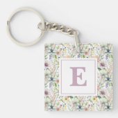 Porte-clés Joli monogramme de motif floral pastel (Devant)