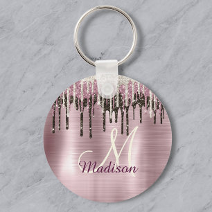 Porte-clés Joli monogramme en rose gold marron paillettes gou