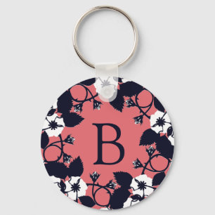Porte-clés Joli Monogramme Floral Rose Moderne