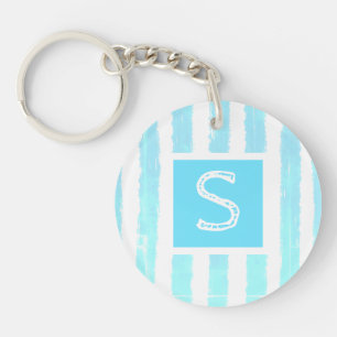 Porte-clés Joli Monogramme Ice Bleu Aquarelle Blanche Blancs