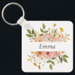 Porte-clés Joli monogramme ou nom fleuri bohème<br><div class="desc">Ces jolies fleurs entourent un nom ou des initiales. L'adresse perdue et trouvée peut être incluse sur le dos - ou personnalisez-la avec un message spécial ou un devis pour le destinataire du cadeau. DM avec toute demande. Merci d'avoir visité mon magasin Zazzle !</div>