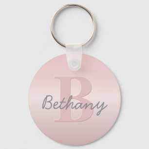 Porte-clés Joli monogramme rose personnalisable & écriture de