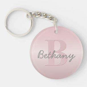Porte-clés Joli monogramme rose personnalisable & écriture de