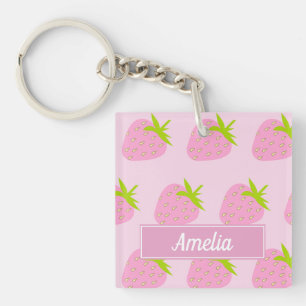 Porte-clés Joli motif de fraise rose personnalisé