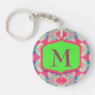 Porte-clés Joli motif de vert de rose de monogramme