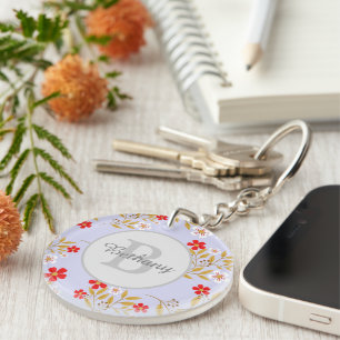 Porte-clés Joli motif floral rouge et blanc personnalisé