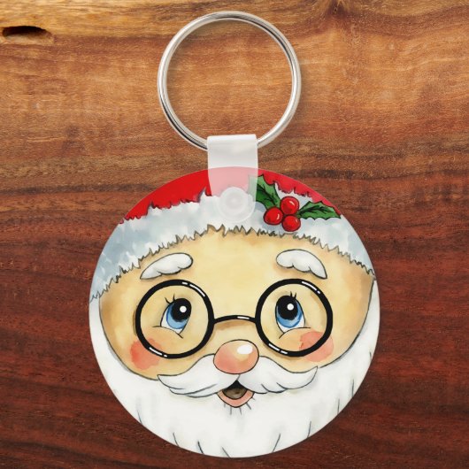 Porte-clés Joli Noël Aquarelle Père Noël Face (Recto)