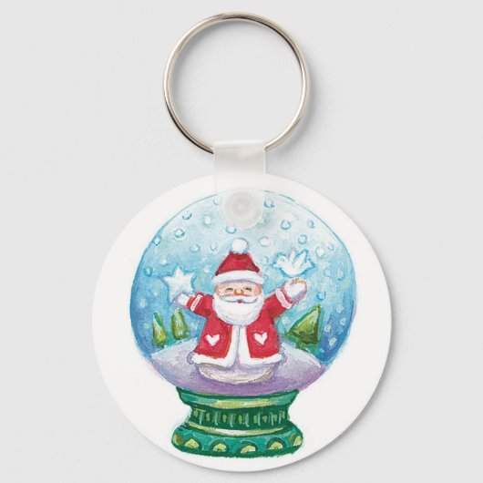 Porte-clés Joli Noël Snowglobe Père Noël, Étoile, Oiseau (Recto)
