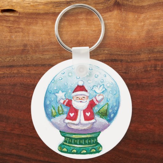 Porte-clés Joli Noël Snowglobe Père Noël, Étoile, Oiseau (Recto)