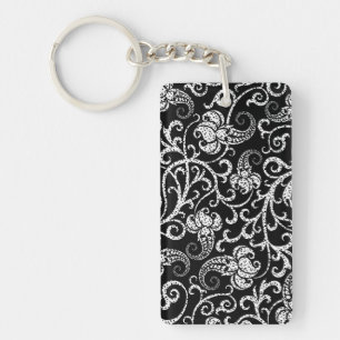 Porte-clés Joli noir dalmate fleurs arrière - plan design lum