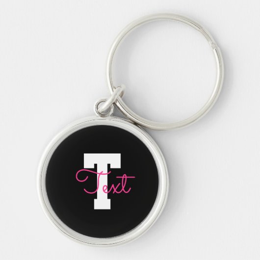 Porte-clés Joli nom et monogramme | Noir blanc et rose (Devant)