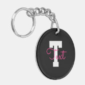 Porte-clés Joli nom et monogramme | Noir Blanc et Rose (Devant gauche)