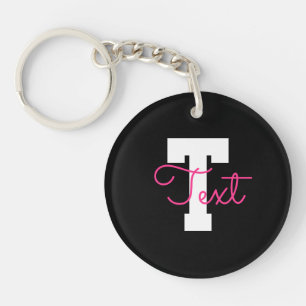 Porte-clés Joli nom et monogramme Noir Blanc et Rose