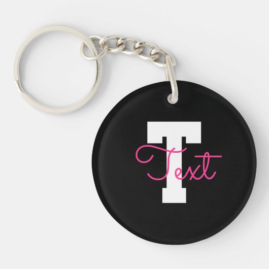 Porte-clés Joli nom et monogramme | Noir Blanc et Rose (Devant)