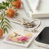 Porte-clés Joli oiseau et fleur à l'aquarelle (Devant Droit)