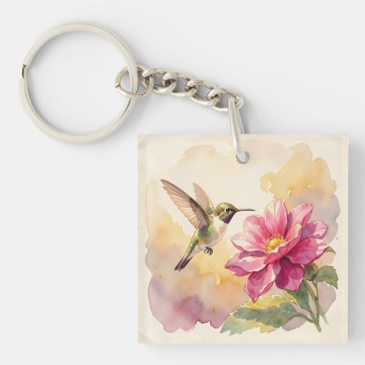 Porte-clés Joli oiseau et fleur à l'aquarelle (Devant)