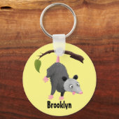 Porte-clés Joli opossum accroché à la branche dessin animé (Recto)