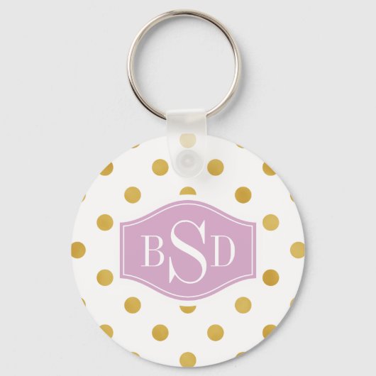 Porte-clés Joli or et blanc motif pois monogramme (Recto)